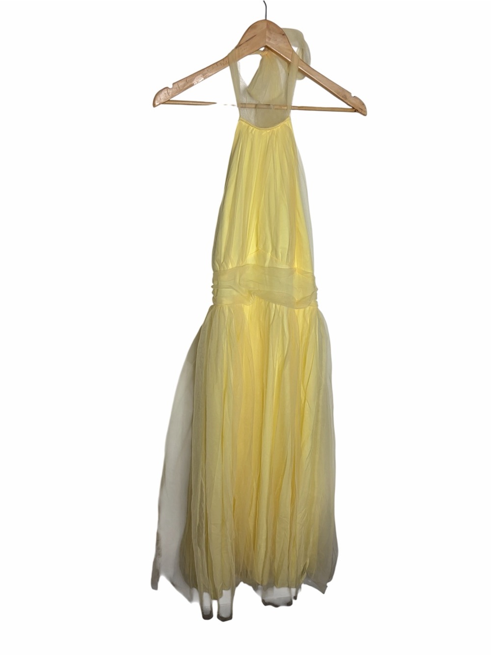 Yellow mesh tulle halter tie neck princess dress with open back